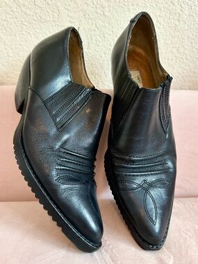 Vtg 92’ GUESS Georges Marciano Western Low Heel Ankle Boots Black Leather Size 6